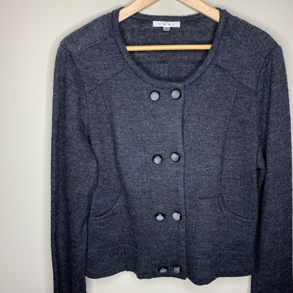 CABI My Fair Charcoal Wool Knit Sweater Jacket - Picture 3 of 10